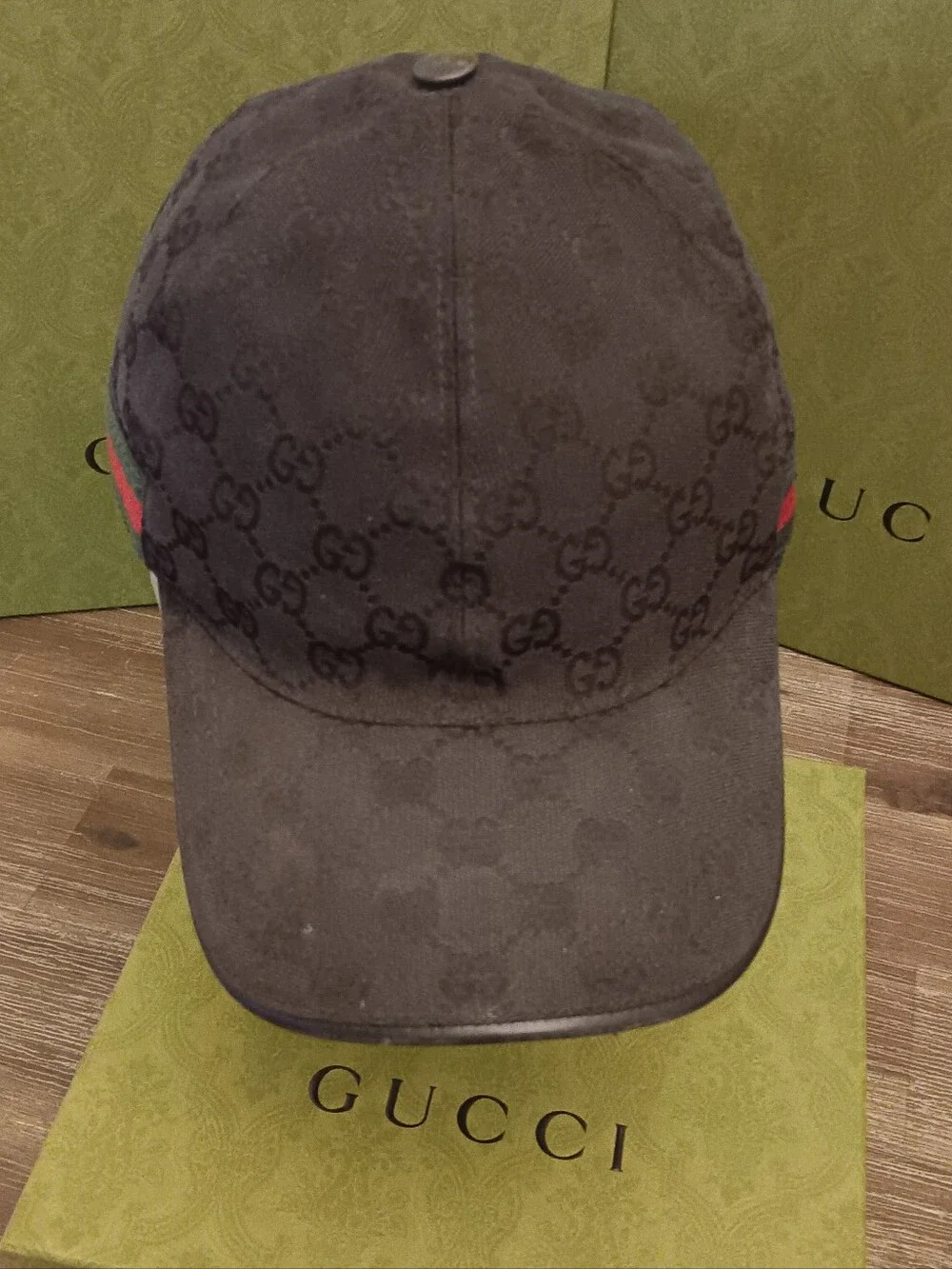 Gucci Black GG Canvas Cap with Signature Green-Red Web